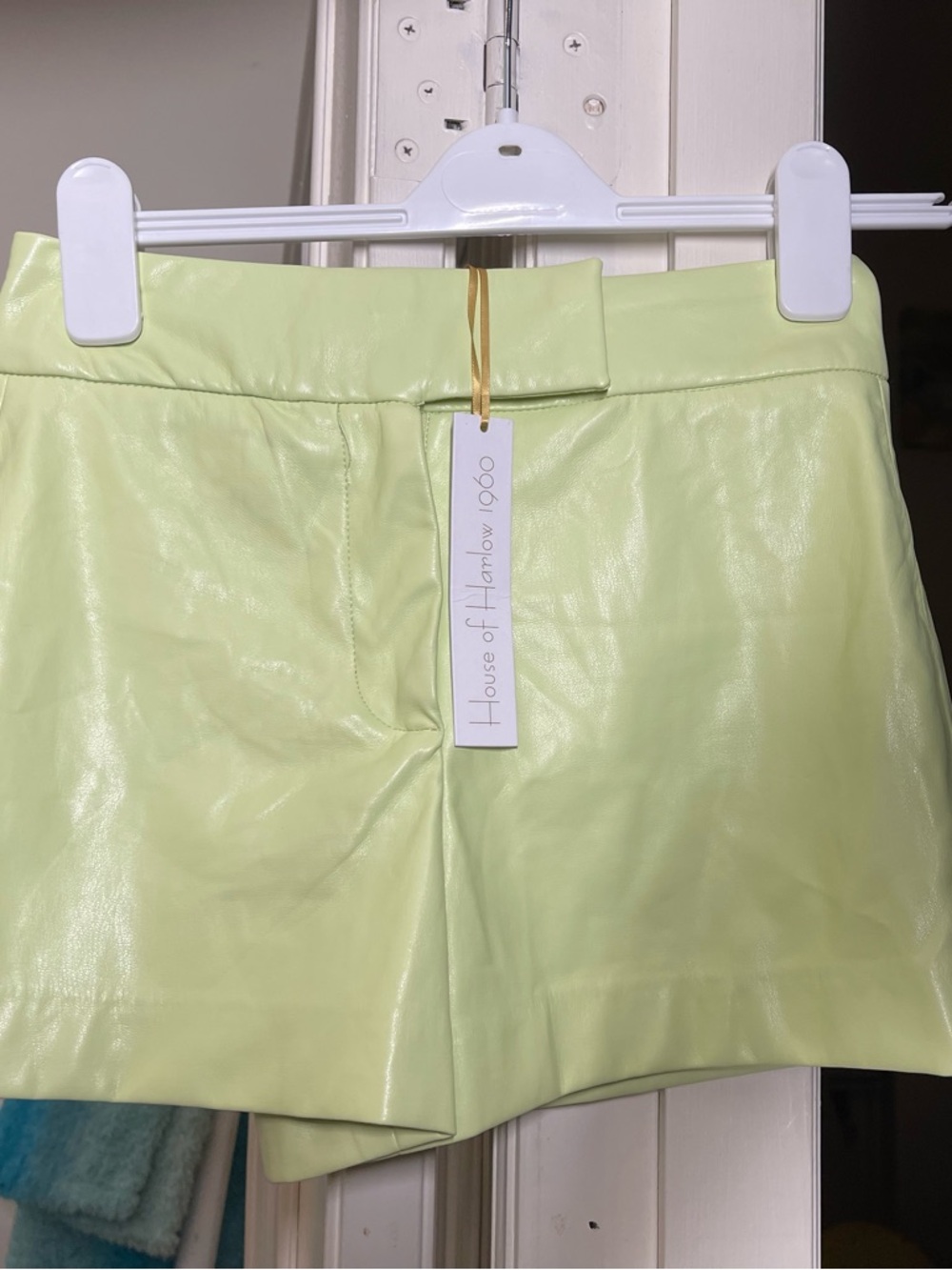 House of Harlow 1960 Pale Lime Faux-Leather High-Waist Shorts